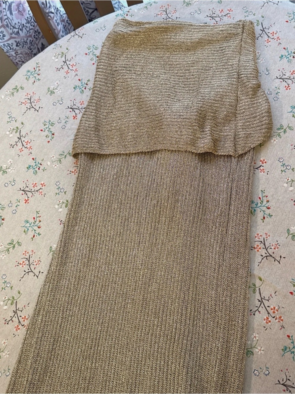 JLUXLABEL Gold Metallic Ribbed Maxi Dress with Front Tie and Jewel - Picture 8 of 8